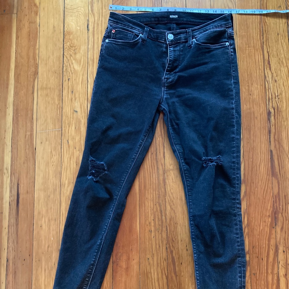 Distressed black ripped Hudson pencil jeans